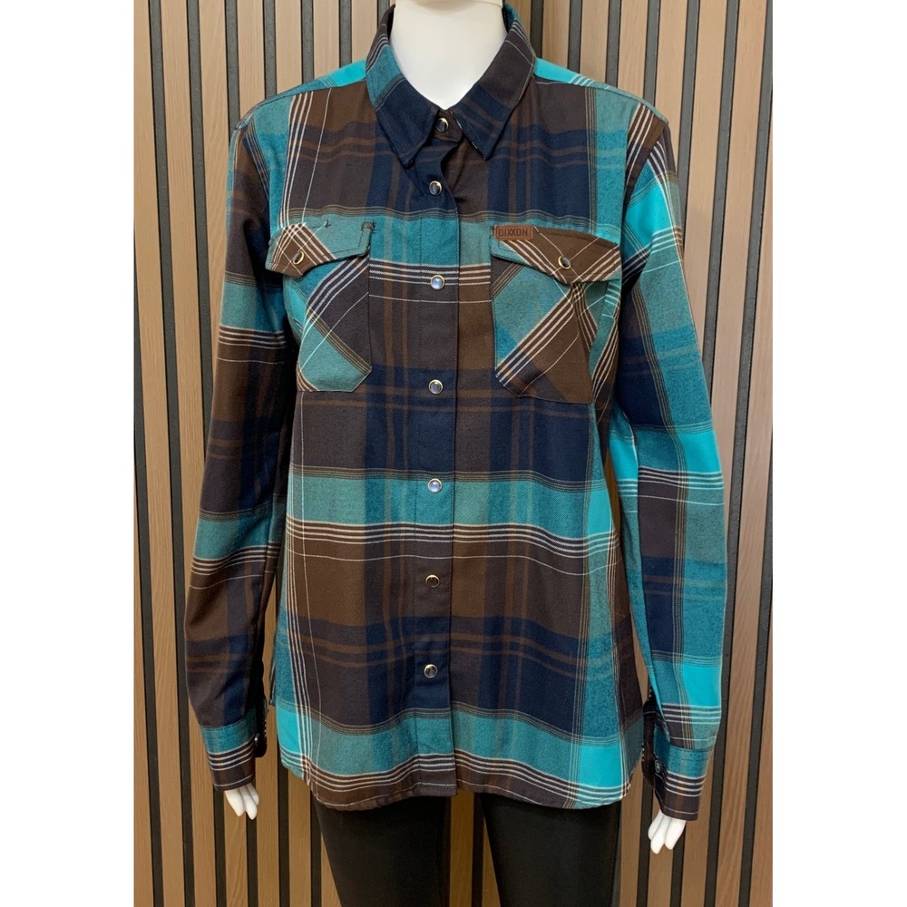 Dixxon Flannel Co Morenci D-Tech Plaid Shirt Teal Brown Women's L Long Sleeve